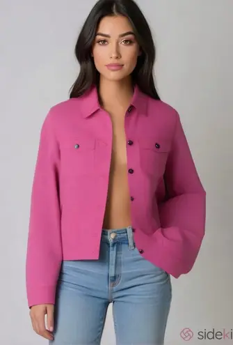 Vintage Women's Hot Pink Cropped Denim Jacket • Jean Jacket • 90s Size M