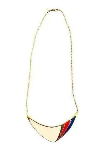 Vintage MONET Enamel Necklace Cream Red Navy Gold Tone 80’s