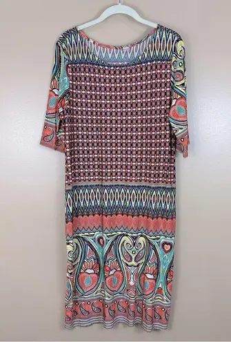 Retro Paisley Heart Floral Geometric Multicolor Midi Dress 1XL Green Size XL