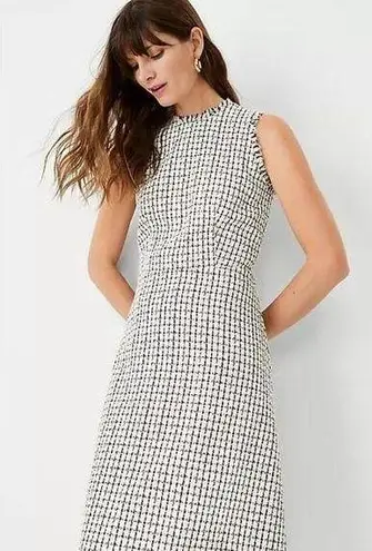 Ann Taylor LOFT Black & White Tweed Pleated Pockets Flared Bottom Dress Size 6
