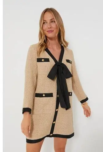 NWT Tuckernuck POMANDER PLACE Coco in Tan Tweed Bow Mini Shift Dress L Size L