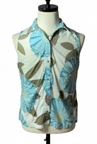 Columbia Floral Sleeveless Button Down Top Womens M Blue Size M