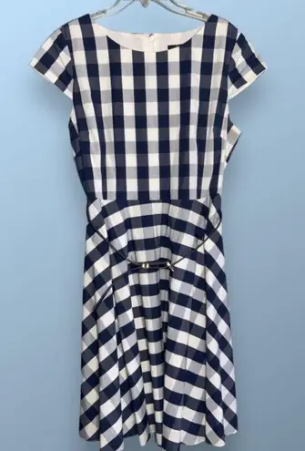 Alex Marie Blue & White Buffalo Plaid Cap Sleeve Fit & Flare Round Neck Dress 16