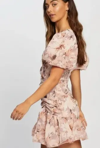 Missguided Mini Dress Size 0 Pink NWT Floral Coquette Flirty Puff Sleeve Frill