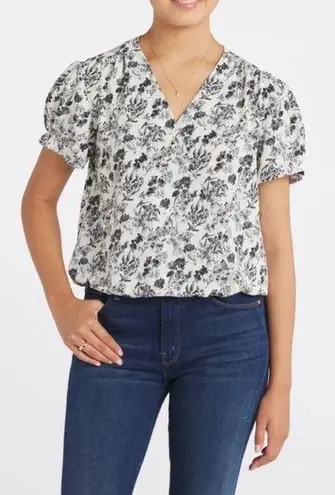 Monday Fun Stitch Fix NWOT Floral Black and White Faux Wrap Women's Blouse