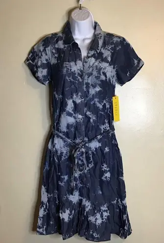 Spense Women Tie Dye denim Dress Sz. Sm button front Ruffle bottom NWT Blue