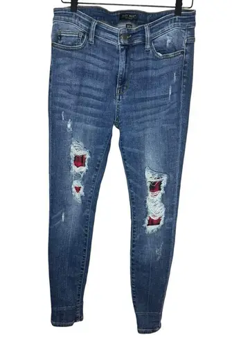 Judy Blue Distressed Buffalo Plaid Patch Skinny Jeans Size 30