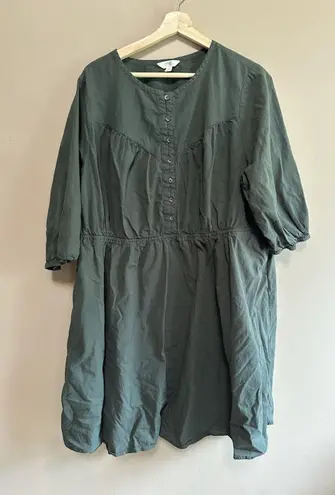 Terra & Sky TERRA & SKY Size 1X 16W-18W Peasant Tiered Long Sleeve Midi Cotton Green Dress