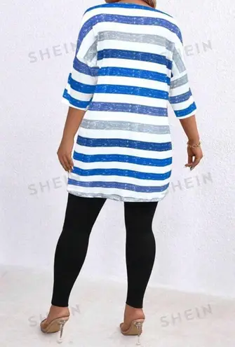 SheIn Women  Blue & White Striped T-Shirt and black pants 3XL