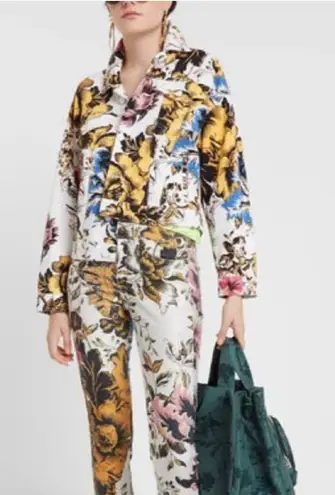 Desigual Women's White Hawaii Floral Print Jeans Jacket Size Large US NWT