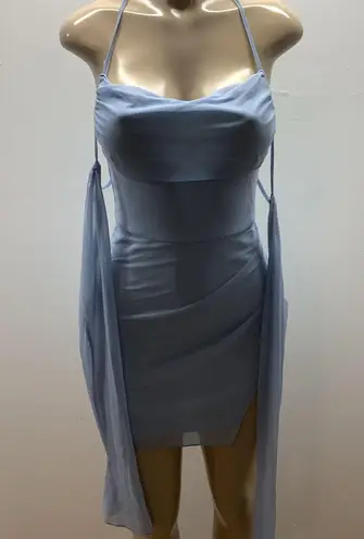 Elegant Size Small Light Blue Sheer Bell Sleeve Mini Dress. Preloved