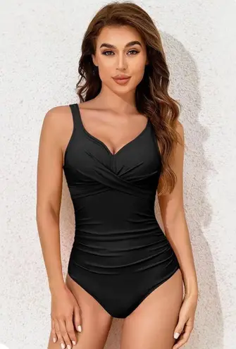 Heytalala Women's One Piece Swimsuit Ruched Tummy Control Bathing Suits Slimming Push Up V Neck