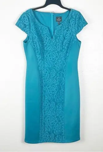 Adrianna Papell  Cap Sleeves Front  Back Lace Panel Exposed Back Zipper Dress 14 - Image 1