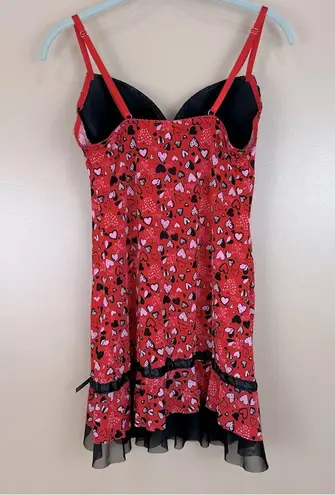Inteco Intimates Red Pink Black Heart Love Print Babydoll Nightie Chemise Medium