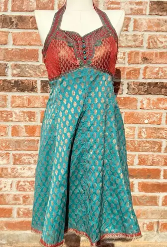 AAMOOZE Vibrant, Colorful Teal and Red Indian Dress for Bridal Party / 0/2 / EUC Blue Size 36