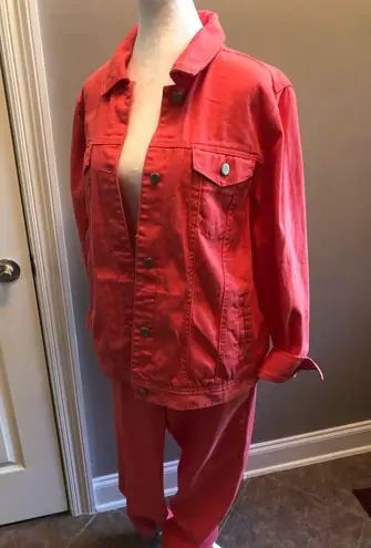 Jessica London Vintage Pink Coral Denim 2 Piece Set Jacket & Jeans Size 12-14