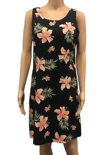 The Moon Vintage Pineapple Silk Black Hawaiian Floral Zip Sleeveless Dress Medium