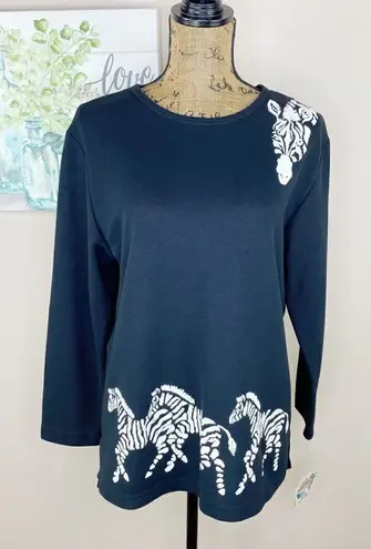 Teddi Zebras Ribbed Knit Pullover Shirt Black S Black