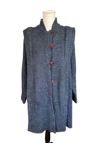 Vintage Sakowitz 70s 80s Gray Long Button Sweater Cardigan Coat Hig Sz L READ Size L