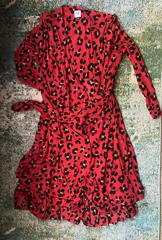 CAbi Siren red leopard print wrap dress, size large style #5771