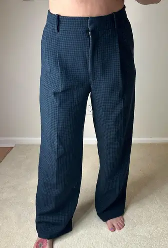 Babaton Navy Plaid Dress Pants High-Waisted Wide-Leg