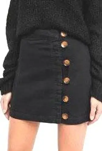 Free People LITTLE DAISIES BLACK BUTTON-FRONT MINI SKIRT