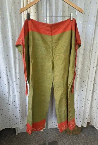 Unbranded Bohemian Embroidered Self Tie 80s Inspired Wrap Around Midi Pants S/M Green Size M