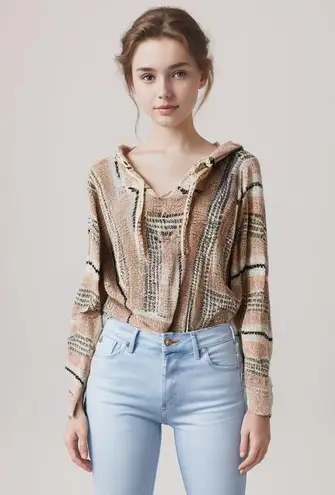 Earth Ragz Women Size Medium Pink Geometric Baja Style Hippie Hoodie W/ Pockets