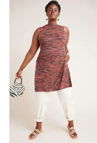 By Anthropologie Tami Sleeveless Knit Tunic Size 2X Space Dye Colorful Slit Fall Red