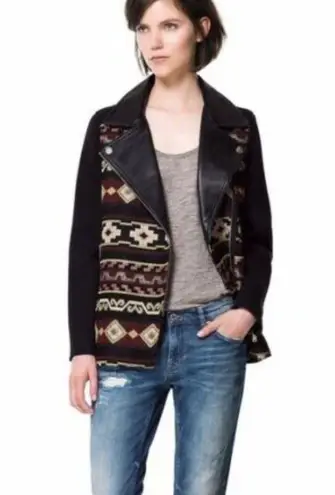 ZARA  Embroidered Aztec Tribal Print Moto Jacket