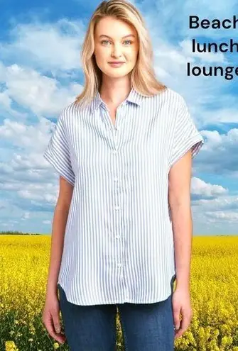 Beach lunch lounge spencer stripped blue and white button up top new