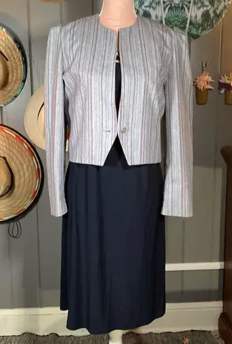 70’s Gray and Red Varied Pinstripes Blazer with Cropped Design Medium Wool Blend