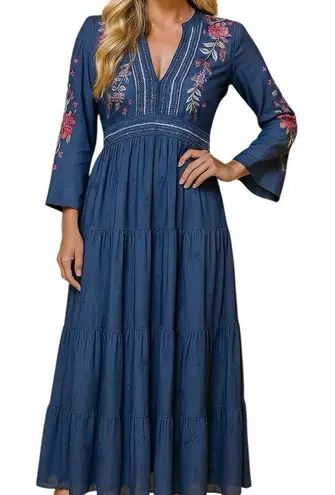 Johnny Was Cordelia heavily embroidered 100% silk maxi dress NWT RARE