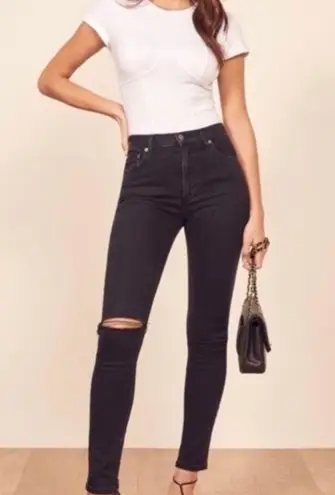 Reformation  Black “high and skinny” Jean in faded black‎ destroyed Size 27