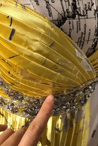 Embellished Formal Evening Prom Gown Crisscross Straps Open Back Metallic Yellow