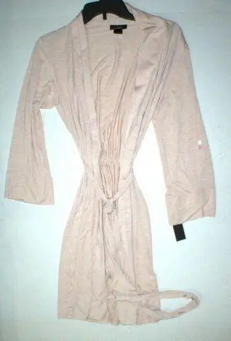 Natori NWT New Designer Short Wrap Robe Womens S Soft Sexy Belt Beige Pink Tan