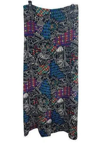 Laura Tanzer 100% Silk Bold Abstract European Cityscape Wide Leg Palazzo Pants L Black Size L