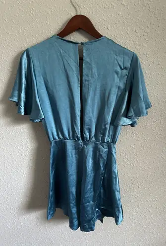 Here Comes the Sun Blue satin wrap romper with tie detail