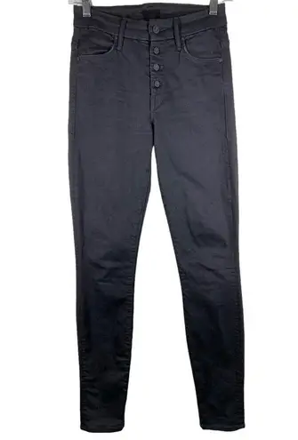 MOTHER The Pixie Black Not Guilty Wash Button Fly Skinny Jeans Size 24