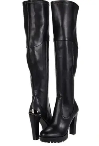 Guess  Taylin Women's Black Faux Leather Lugged Sole Thigh-High Boots Size 6.5