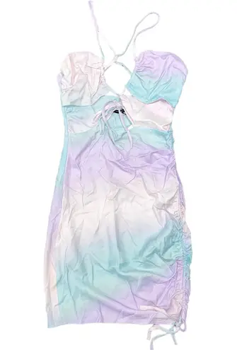 ZARA New  Pastel Tie Dye Satin Ruched Cut Out Mini Dress Size XS