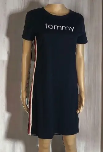 Tommy Hilfiger  Embroidered Logo Blue Casual Tee Shirt Mini Dress Womens Small