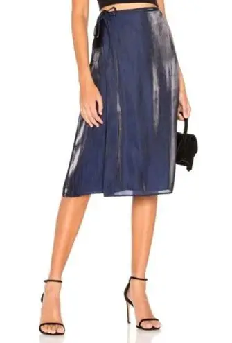 L'Academie Skirt Women Small Blue Wrap Side Tie Shiny Midi Skirt NWOT Whimsigoth