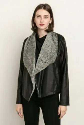 Mystree | Pia Black Vegan Leather Jacket with Faux Fur Lined Lapel Small NWT