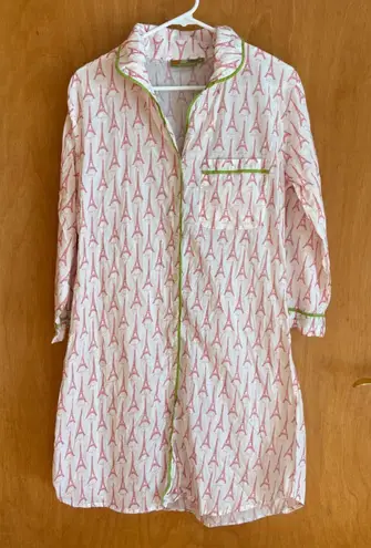 Rock Flower Paper Eiffel Tower Pajama Nightshirt Sleep Shirt Cotton Pink Green S White