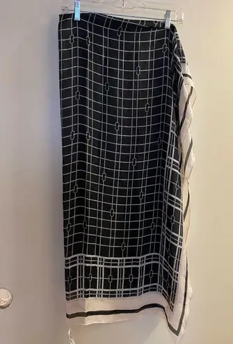 Womens 100% Silk Scarf Black White Rope Print Nautical 72” L X 36” W 72x36 NWT