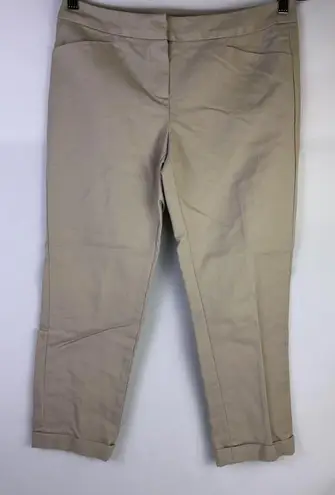 Valerie Bertinelli Women's Size 6 Beige Cropped Cotton Blend Career Pants