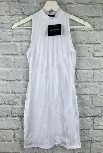 White High Neck Rib Sleeveless Bodycon Mini Dress 10 NWT
