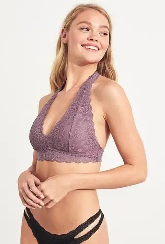 Gilly Hicks Purple Everything Lace Halter Bralette With Removable Pads thumbnail 1