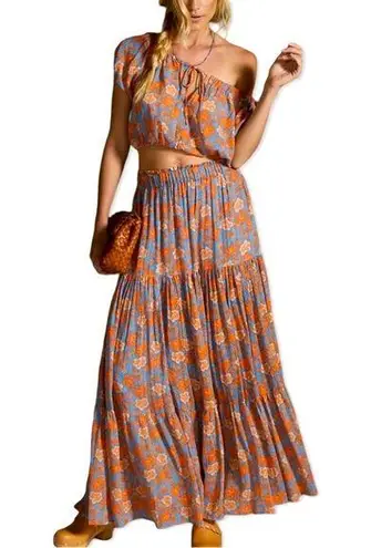 Sundry Anthropologie Saanvi Floral Two Piece Crop Top and Boho Skirt